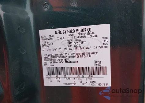 2007 Ford F-150 Fx4/Lariat/Xlt из США, поврежденный, VIN 1FTPW14V17KA80352